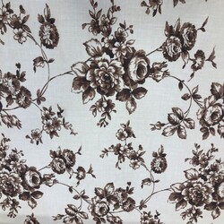 Kumascihome - Keten Kumaş Kahverengi Çiçekler Şantuklu Keten