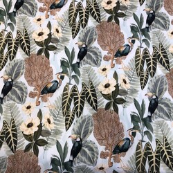 Kumaşçı Home - Pamuk Baskılı Keten Papağan Desenli Kumaş